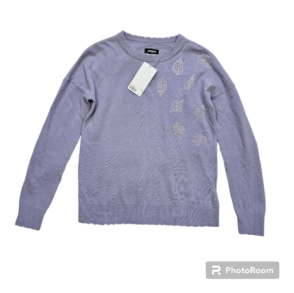 Zadig & Voltaire Gaby Strass Leaves Wool & Cashmere Sweater Lavender Ptp… - Picture 4 of 11